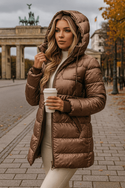 Lisa | Long, warm quilted jacket with a generous hood