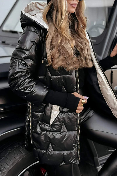 Lisa | Long, warm quilted jacket with a generous hood