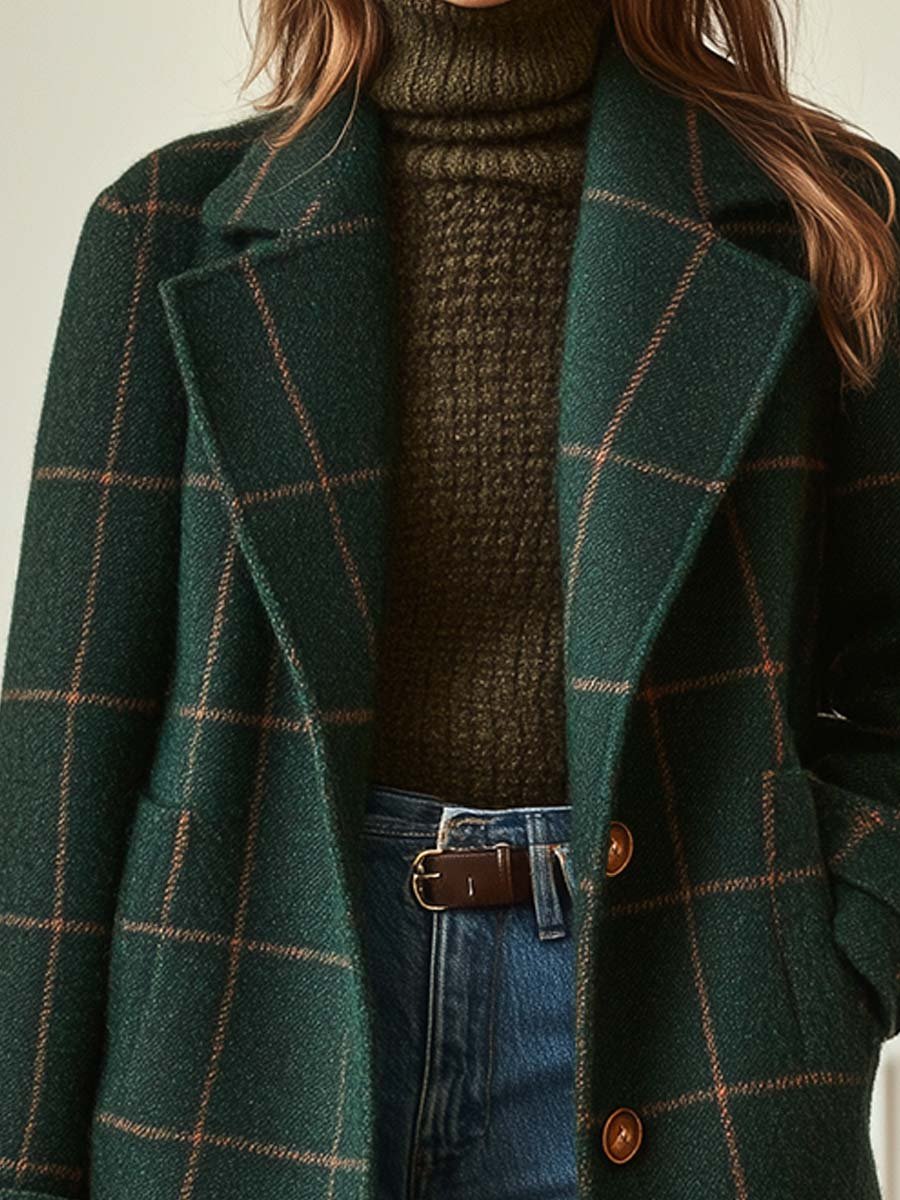 Michelle | Retro Lapel Plaid Tweed Coat