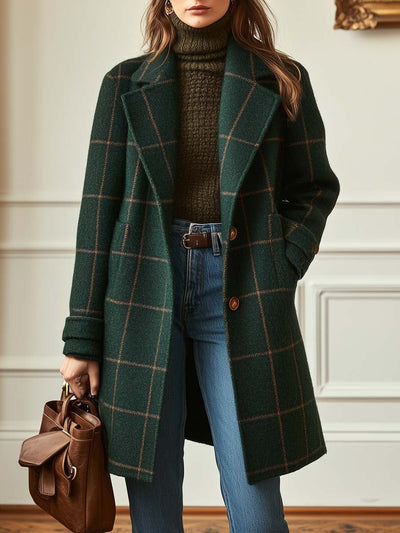 Michelle | Retro Lapel Plaid Tweed Coat